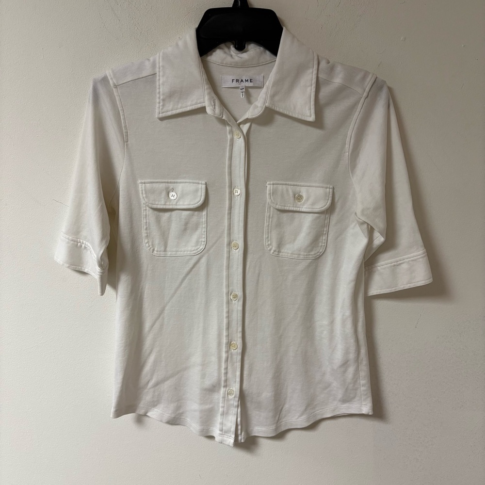 Frame Womens White Patch Pocket Utility Shirt Pima Cotton Small/P - Picture 1 of 12